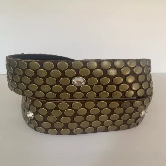 Women’s Studded Rhinestone Vegan Leather Belt Buckle Color Brown Size 28