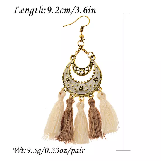 Fashion Women Bohemian Earrings Long Tassel Fringe Drop Dangle Ear Stud Jewelry