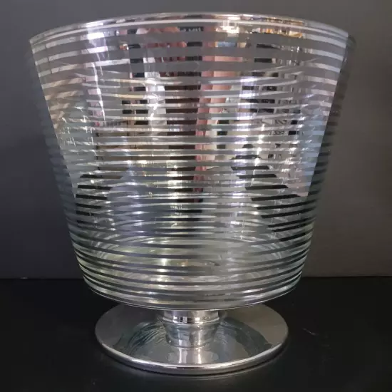 Bath And Body Works Sliver Striped Ribbon Glass Drop In Candle Holder 7.5"x6.5"