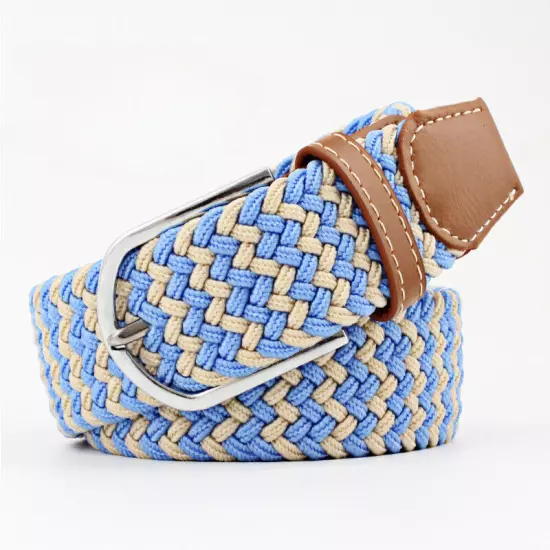 Mens Ladies Belts Canvas Webbing Braided Leather U Buckle Elastic Woven Stretch