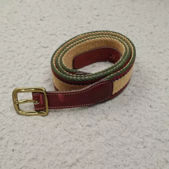 Trafalgar Belt Blue Green Red Stripe Canvas Leather Surcingle Brass Buckle ~~ 34