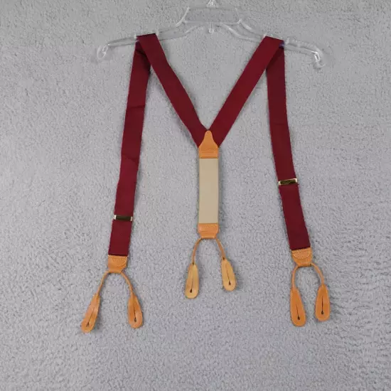 Mens Suspenders Burgandy w/ Leather Trim Button Style Made in England Braces