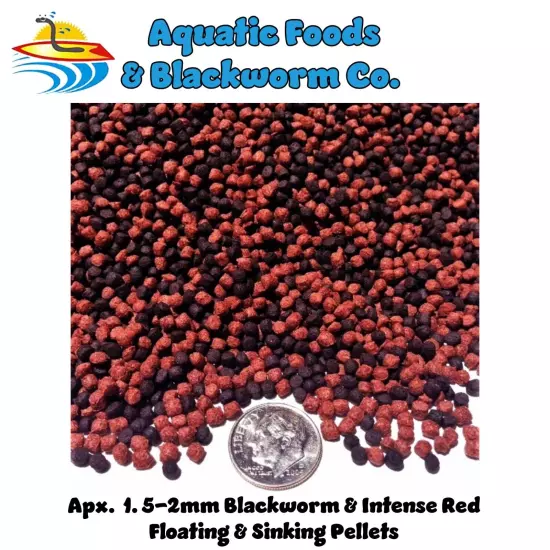 Floating/Sinking Mix Calif Blackworm-Intense Red Color Cichlid Pellets. 1.5- 2mm