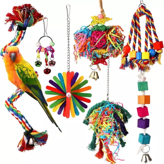 7 Pieces Bird Chewing Toys, Toys for Parakeets, Colorful Multi-color 