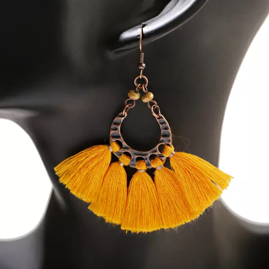 Fashion Women Bohemian Earrings Long Tassel Fringe Drop Dangle Ear Stud Jewelry