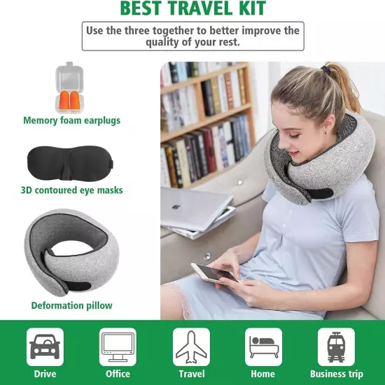 Travel Pillow, 100% Pure Memory Foam Travel Flight Pillow with 360° Full Support