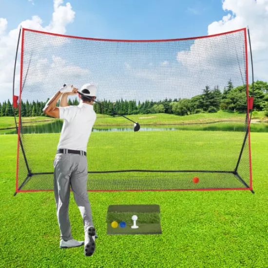 10' X 7' Golf Net Portable Hitting Practice Net Training Aids with Mat 4 Balls 