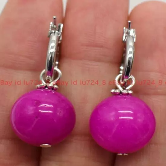 8/10/12mm Natural Multicolor Gemstone Round Beads Silver Leverback Earrings