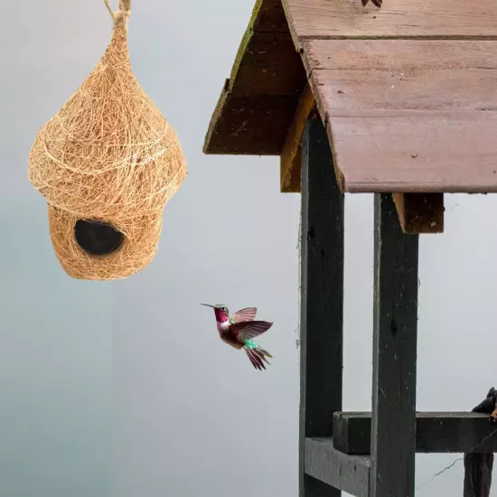 Coir Birds Hut shape House for Cage all birds love birds,Color -brown 2PC