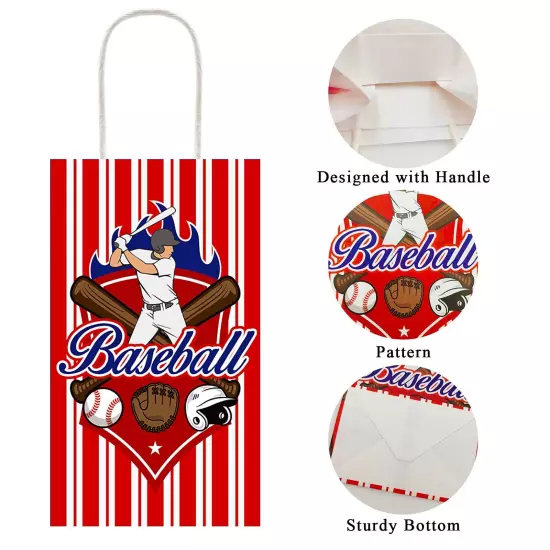 12 Pcs Baseball Party Treat Bag Baseball Gift Goodie Favor Bags with Handle f...