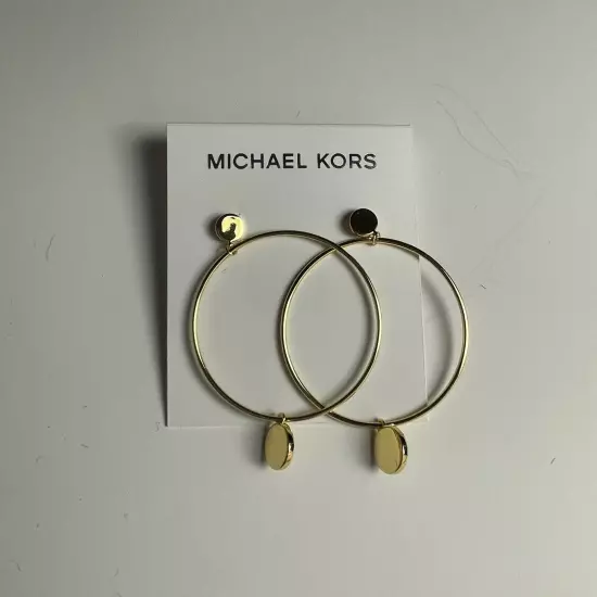 Earrings Michael Kors Goldtone Crystal Hoop MK Round Logo Drop MKJ8035 710