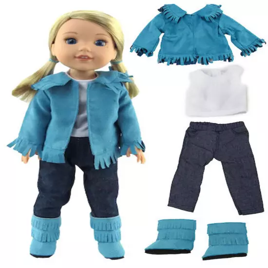 Turquoise Western Set fits 14.5" American Girl Wellie Wishers Doll Clothes 