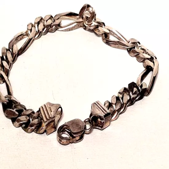 MEN'S 925 STERLING SILVER FIGARO CHAIN BRACELET