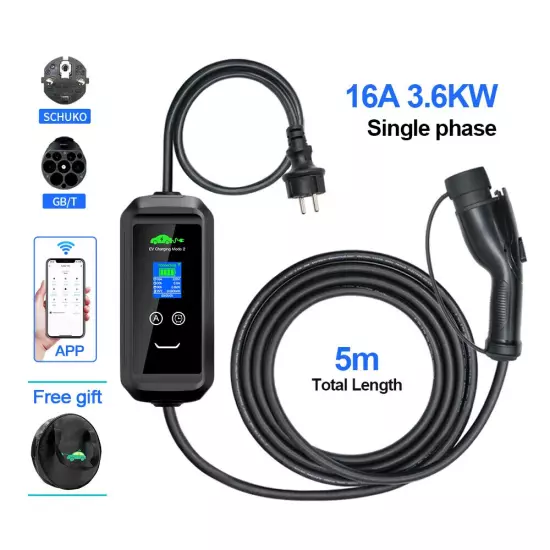 EV Charger 16A 3.6KW GBT Type 2 Type 1 Charging Wallbox Tuya APP Wifi Timer