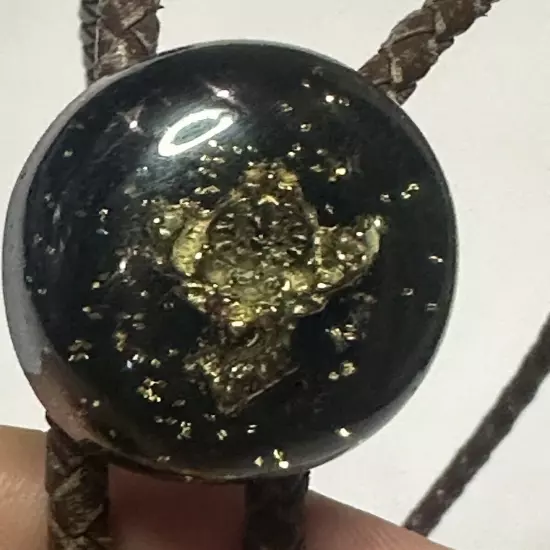 Bolo Tie Metal Stag-head Red Eyes With Clock Gold Tone Shavings On Black Pendant