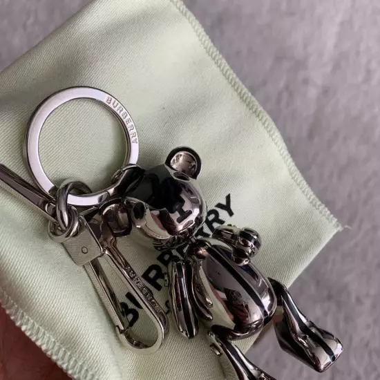 Burberry Silver Bear Keychain Key Ring Bag Charm w/ Box Women