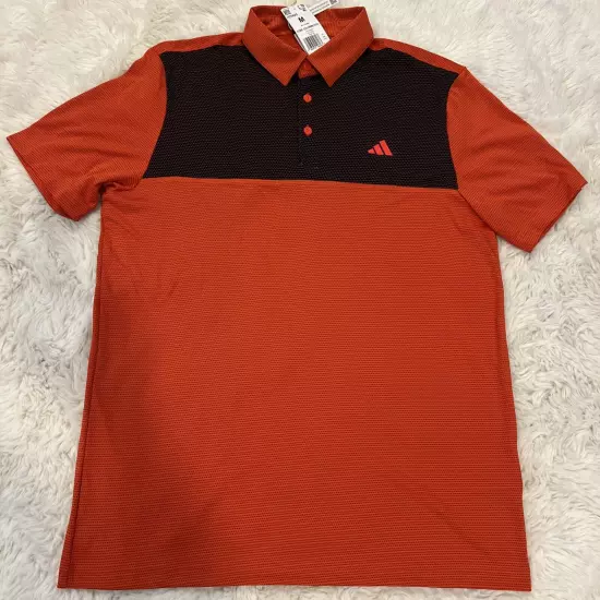 Adidas Sz M Core Colorblock Polo Bright Red Golf Mens HZ0420 $65