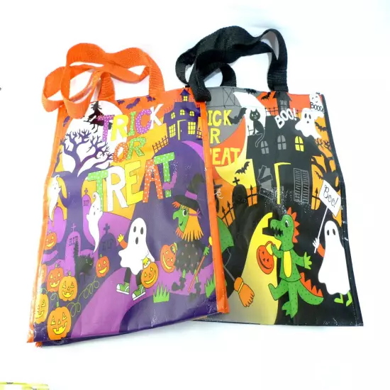 2 Trick or Treat PLASTIC TOTE BAGS Halloween Candy Loot Bags