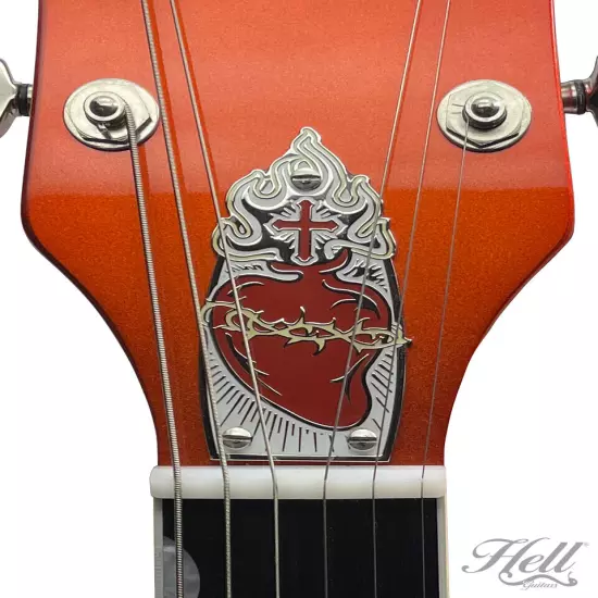 "SACRED HEART" 100% Brass Truss Rod Cover. Fits most Gretsch® style guitars.