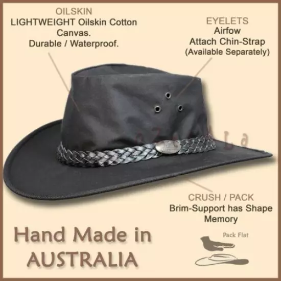 【oZtrALa】 AUSTRALIAN Hat Oilskin Canvas Jacaru OUTBACK Leather Mens Black Cowboy