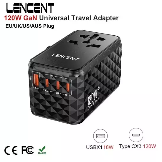 120W Universal Adapter With1 USB-A+3 Type-C All-in-one Adapter Fast Charger