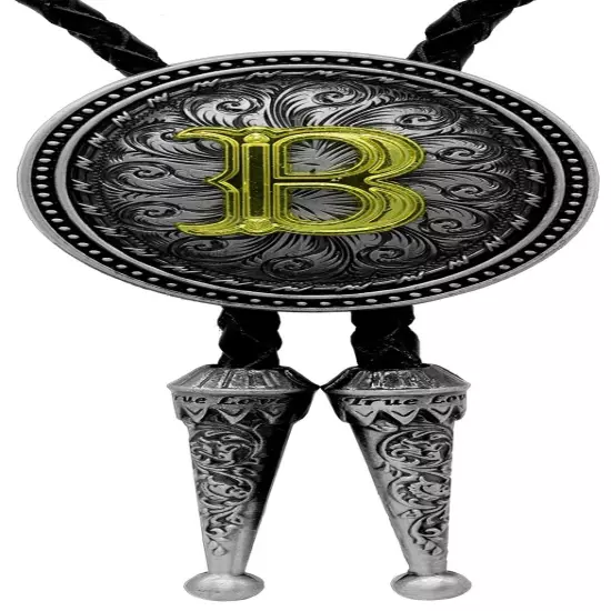 Moranse Bolo Tie Silver Initial Letter A to Z In Western Cowboy Oval Medal St...