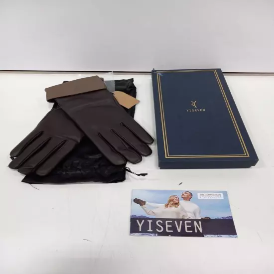 YIseven Unisex Brown Leather Gloves w/Box