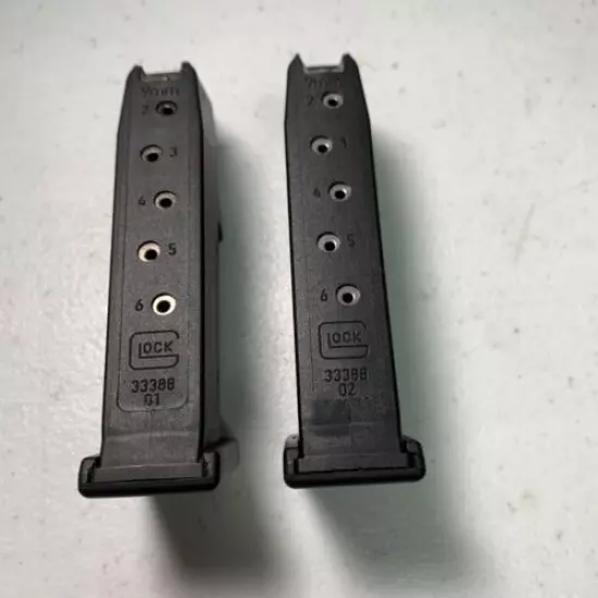 2 GLOCK MAGAZINES 9MM--6 ROUNDS EACH #33388--USED