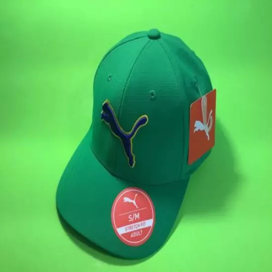 New PUMA Stretch Fit Adult Hat Su S/M Green w/Blue, Yellow