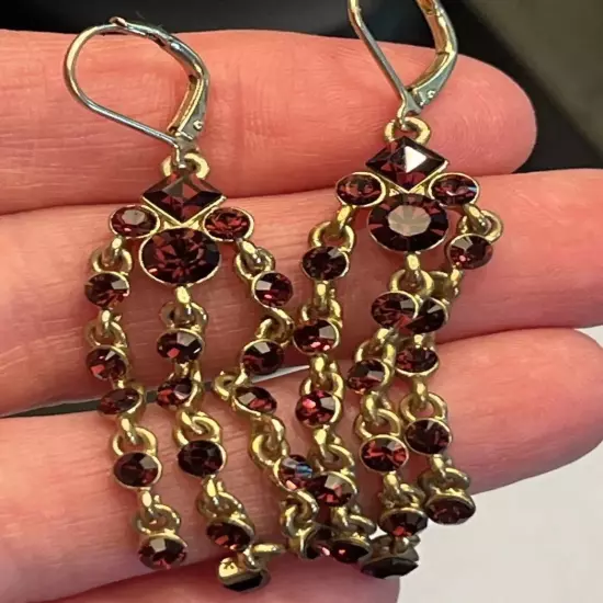 Givenchy Rich Brown Rhinestone French Lever back Chandelier Earrings