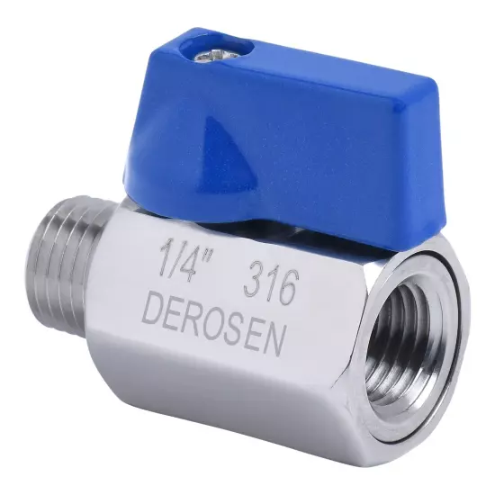 1/4" 316 Stainless Steel PN63 Mini Ball Valve - FxM Female to Male NPT 