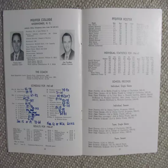 1968 Carolinas Conference Basketball Media Guide JC9