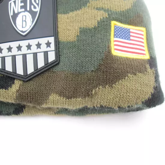 New W/ Defect Ultra Game Brooklyn Nets Basketball US Flag Camo Cuff Beanie 