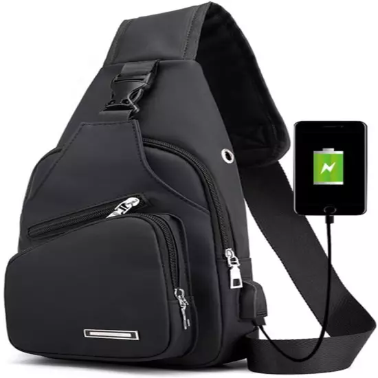 JUMO CYLY Mens Sling Bag, Leather Sling Bag with USB Charging Port Waterproof Ca