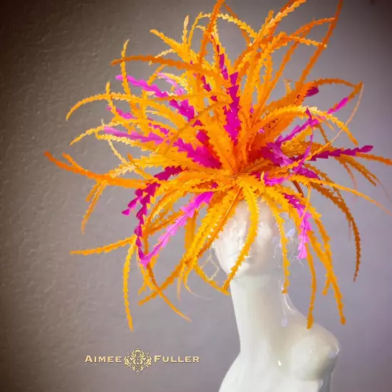 Aimee Fuller Kentucky Derby Fascinator Big Hat Rainbow Yellow Red Royal Ascot