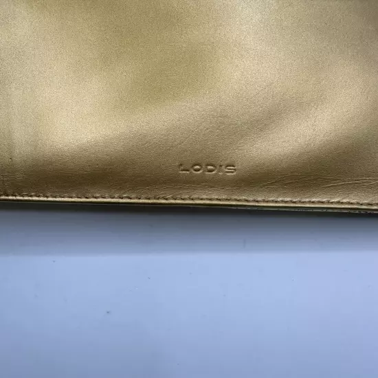 Lodis Gold Metallic Crocs Embossed Leather Long Clutch Purse