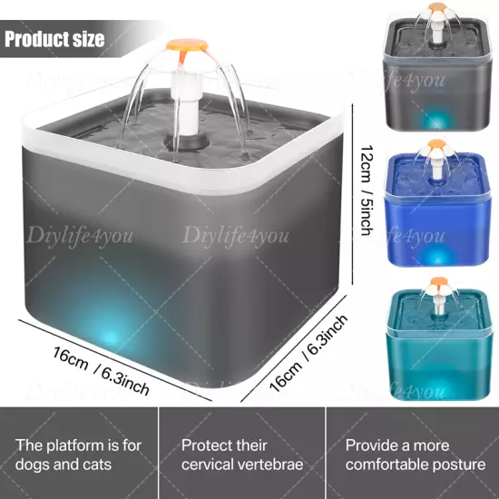 LED Electric Pet Cat Dog Automatic Water Fountain Pet Drinking Dispenser Bowl 2L