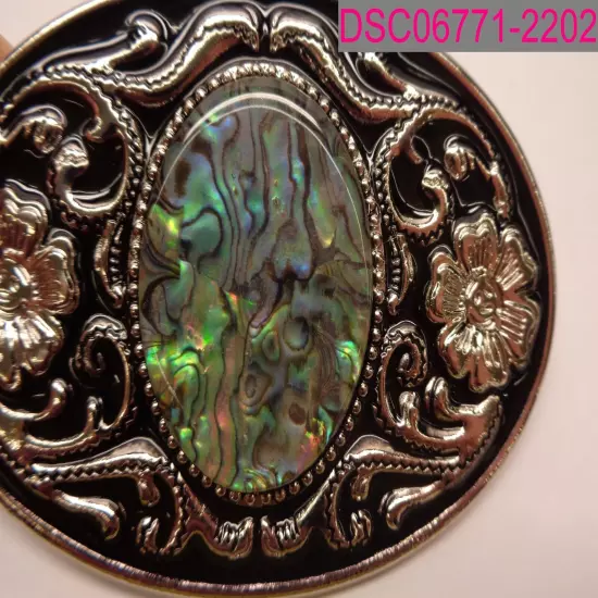 Women's Western Style Belt Buckle with Gem, Flowers, Silver/ Black 3-1/2"x2-1/2"