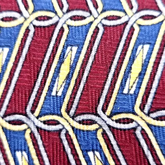 Geoffrey Beene Classic Silk Necktie USA Made Geometric Maroon Blue Yellow Shades