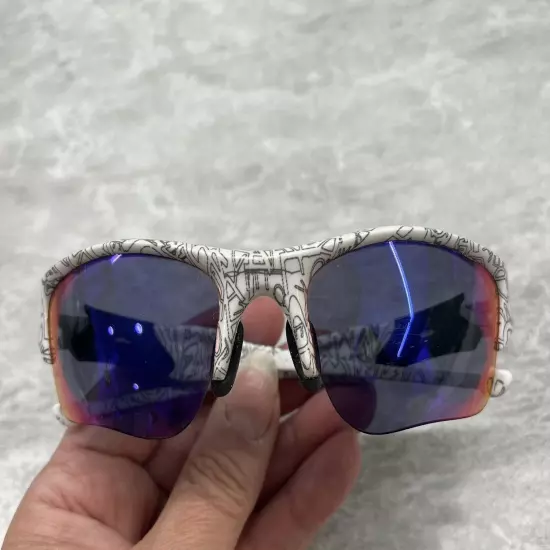 Oakley Flak Jacket 1.0 Sunglasses White Text, Polarized Blue Iridium Lenses GUC