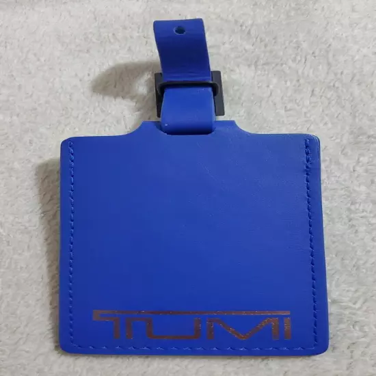 New Tumi Blue Leather Large Luggage Tag with Adjustable Buckle