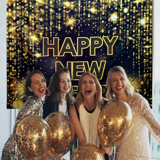 Happy New Year Banner 2024 Fabric,72 x44 Inch New Year Backdrop for Party, Ho...