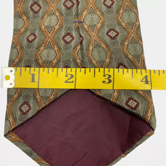 Croft & Barrow Olive Green Burgundy Geometric Abstract Silk Necktie Tie 4" x 57"