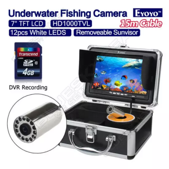 EYOYO 15m 7Inch TFT LCD 1000TVL Fish Finder Infrared Fishing Cam DVR Recorder