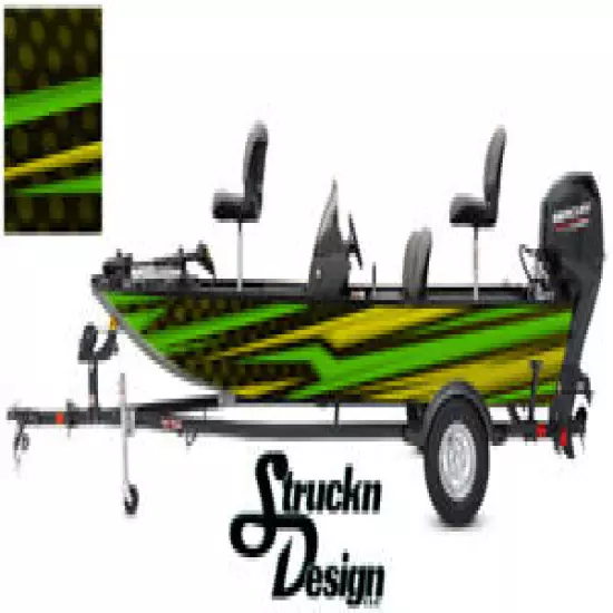 Pontoon Wrap Modern Lime Lines Fishing US Abstract Graphic Bass Boat Decal Vinyl