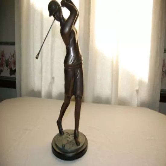 Brass Female Lady Golfer Statue Figurine Art Figure Large 19 inches Tall 