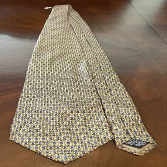 Beaufort Tie Rack Gold Blue 100% Silk Men’s Neck Tie Made In Italy