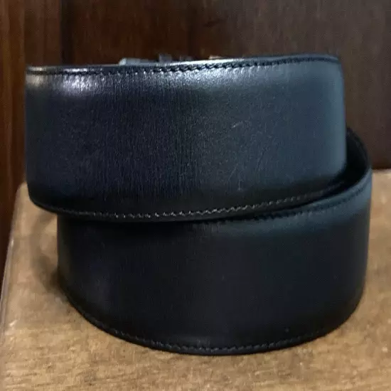 Men's VTG Black Glove Leather Belt Sz 40 1-1/8”Wide Brass Bkl Stitched GUC