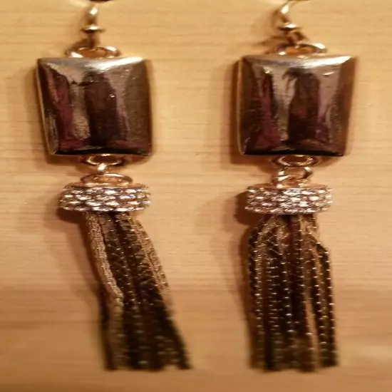 Long Chain Tassel Earrings w/Rhinestones