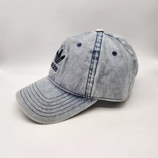 Adidas Trefoil Logo Light Acid Wash Denim Style Adjustable Strap Hat Cap - OSFM